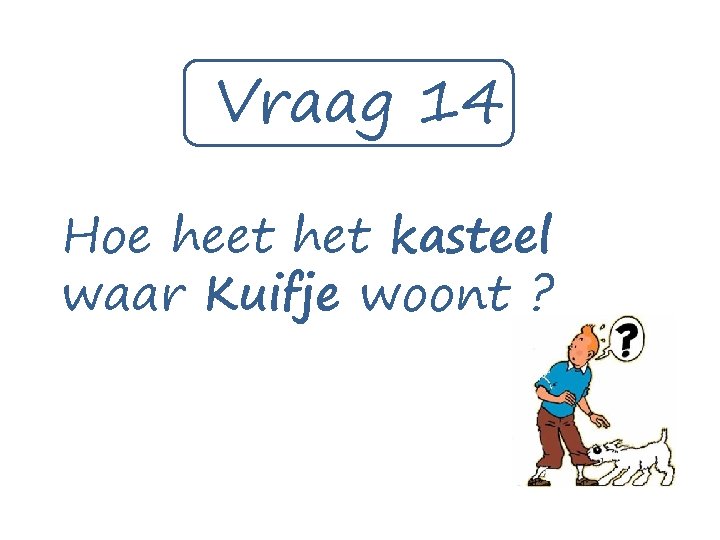 Vraag 14 Hoe heet het kasteel waar Kuifje woont ? 