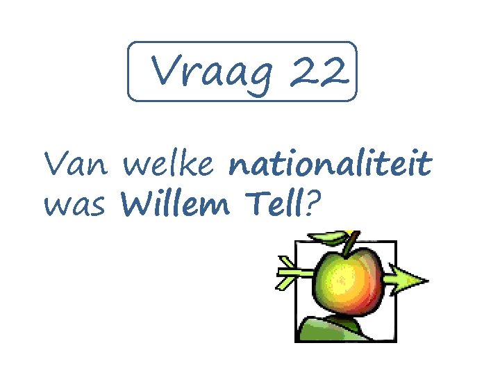 Vraag 22 Van welke nationaliteit was Willem Tell? 