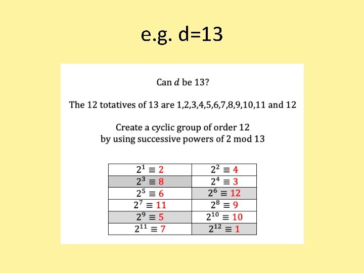 e. g. d=13 
