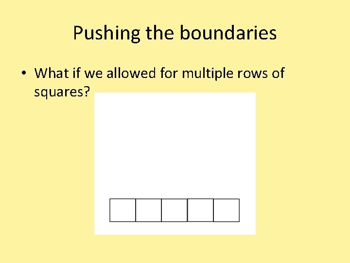 Pushing the boundaries • What if we allowed for multiple rows of squares? 