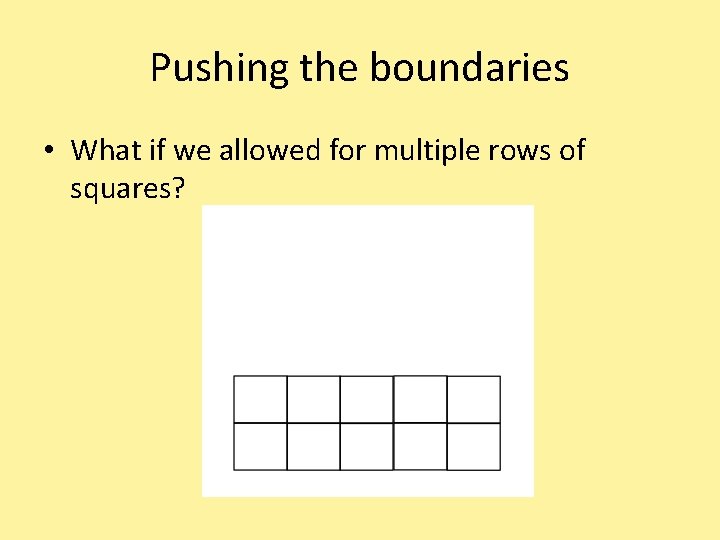Pushing the boundaries • What if we allowed for multiple rows of squares? 