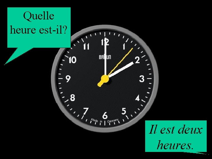 Quelle heure est-il? Il est deux heures. 