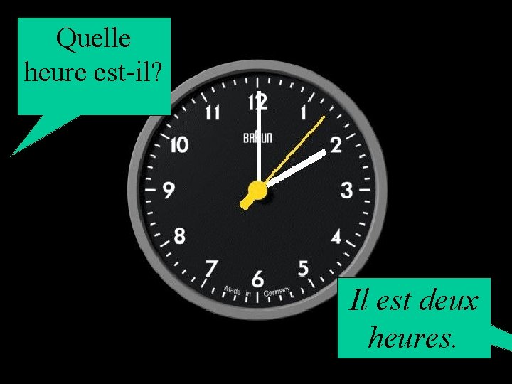 Quelle heure est-il? Il est deux heures. 