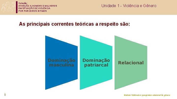 Coleção: ATENÇÃO A HOMENS E MULHERES EM SITUAÇÃO DE VIOLÊNCIA POR PARCEIROS ÍNTIMOS Unidade