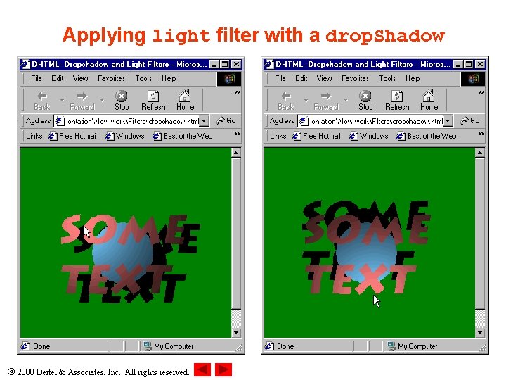 Applying light filter with a drop. Shadow 2000 Deitel & Associates, Inc. All rights