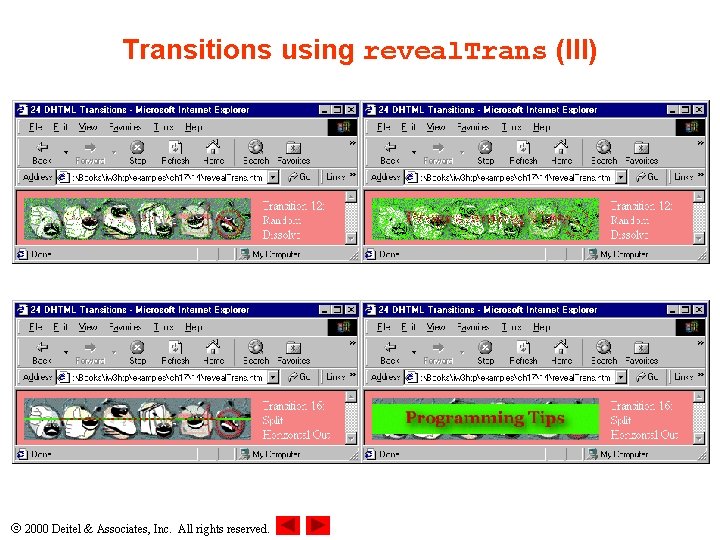 Transitions using reveal. Trans (III) 2000 Deitel & Associates, Inc. All rights reserved. 