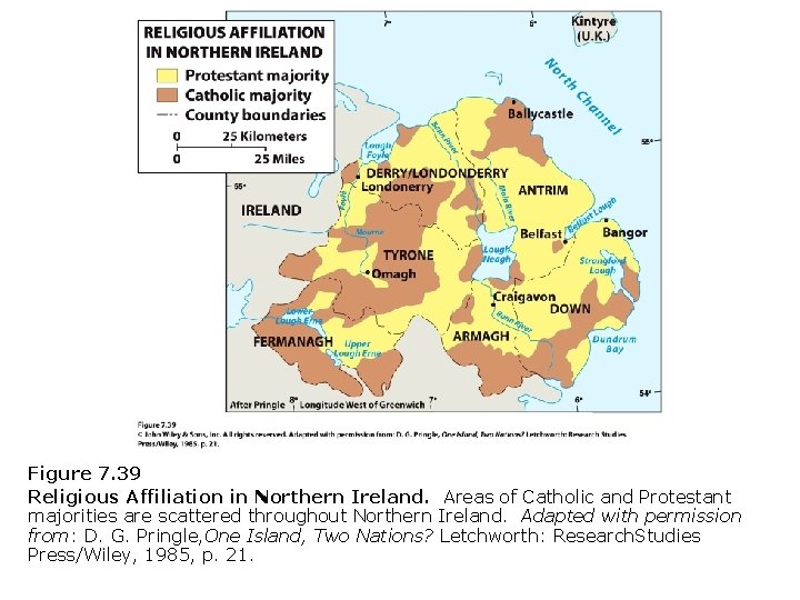 Figure 7. 39 Religious Affiliation in Northern Ireland. Areas of Catholic and Protestant majorities