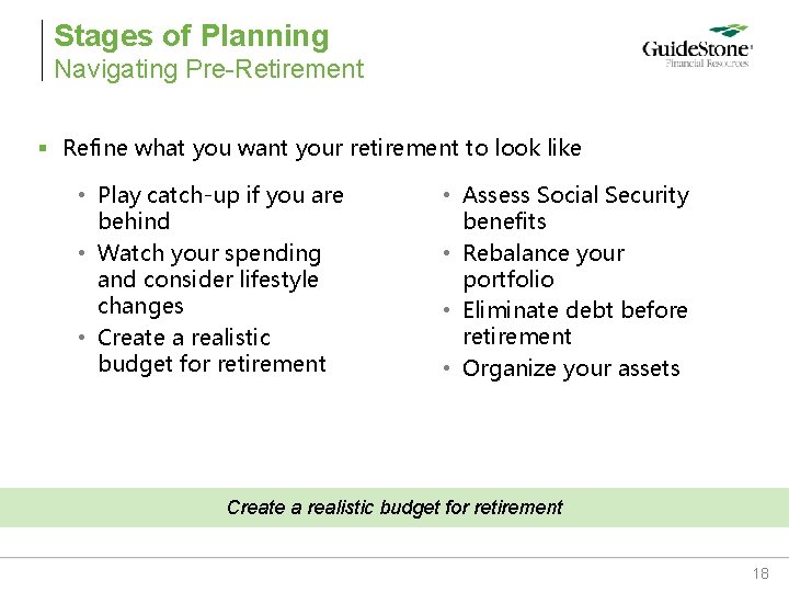 Stages of Planning Navigating Pre-Retirement § Refine what you want your retirement to look Stages of Planning Navigating Pre-Retirement § Refine what you want your retirement to look
