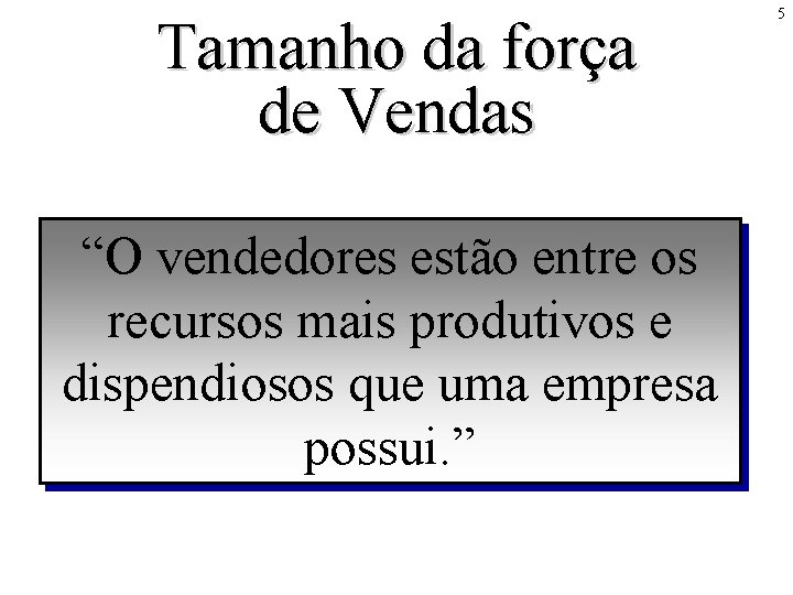 Tamanho da força de Vendas “O vendedores estão entre os recursos mais produtivos e