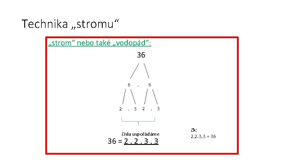 Technika „stromu“ „strom“ nebo také „vodopád“: 36 6 . 6 2 . 3 čísla Technika „stromu“ „strom“ nebo také „vodopád“: 36 6 . 6 2 . 3 čísla