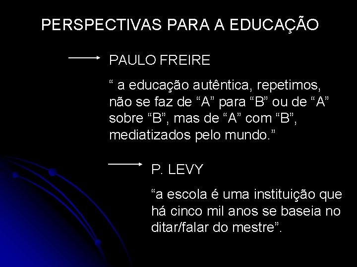 PERSPECTIVAS PARA A EDUCAÇÃO PAULO FREIRE “ a educação autêntica, repetimos, não se faz PERSPECTIVAS PARA A EDUCAÇÃO PAULO FREIRE “ a educação autêntica, repetimos, não se faz