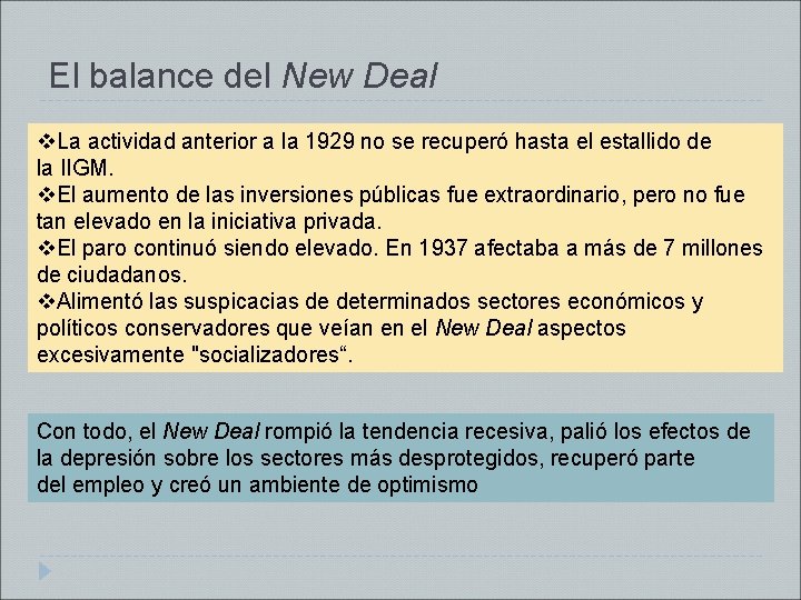 El balance del New Deal v. La actividad anterior a la 1929 no se