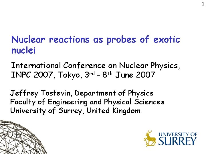 1 Nuclear reactions as probes of exotic nuclei International Conference on Nuclear Physics, INPC