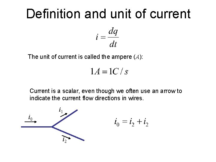 Definition and unit of current The unit of current is called the ampere (A):