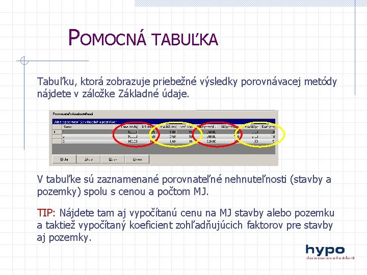 POMOCNÁ TABUĽKA Tabuľku, ktorá zobrazuje priebežné výsledky porovnávacej metódy nájdete v záložke Základné údaje.