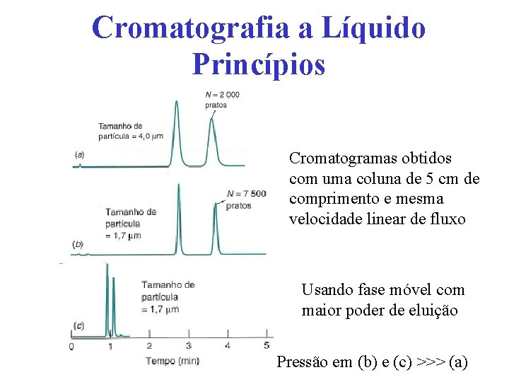 Cromatografia a Líquido Princípios Cromatogramas obtidos com uma coluna de 5 cm de comprimento