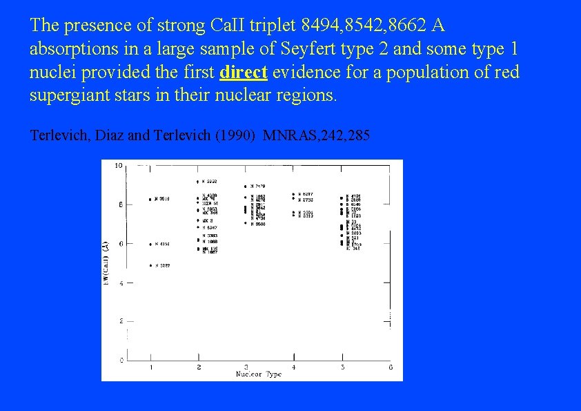 The presence of strong Ca. II triplet 8494, 8542, 8662 A absorptions in a