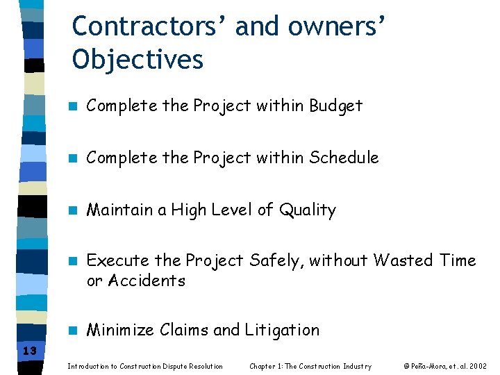 Contractors’ and owners’ Objectives n Complete the Project within Budget n Complete the Project