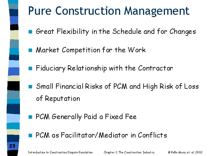 Pure Construction Management n Great Flexibility in the Schedule and for Changes n Market