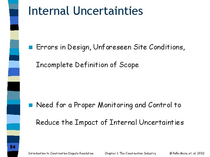 Internal Uncertainties n Errors in Design, Unforeseen Site Conditions, Incomplete Definition of Scope n