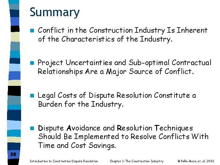 Summary n Conflict in the Construction Industry Is Inherent of the Characteristics of the