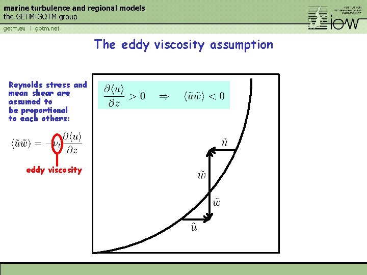 The eddy viscosity assumption Reynolds stress and mean shear are assumed to be proportional