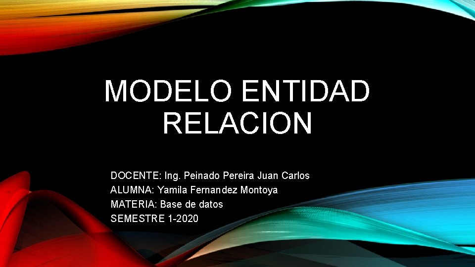 MODELO ENTIDAD RELACION DOCENTE: Ing. Peinado Pereira Juan Carlos ALUMNA: Yamila Fernandez Montoya MATERIA: