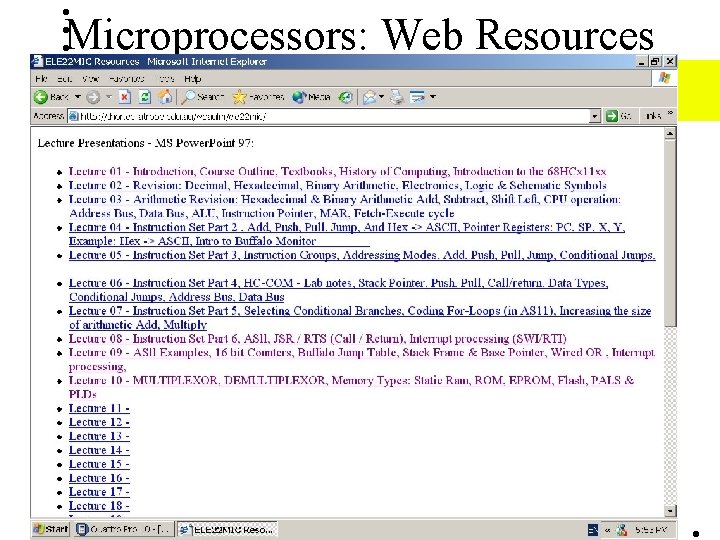 Microprocessors: Web Resources Microprocessors: Web Resources