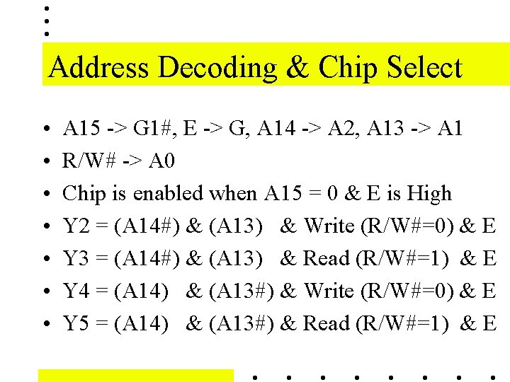 Address Decoding & Chip Select • • A 15 -> G 1#, E -> Address Decoding & Chip Select • • A 15 -> G 1#, E ->