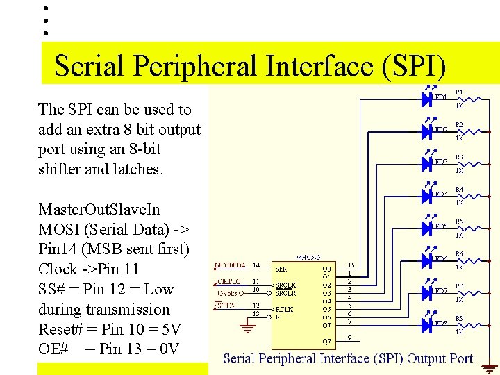 Serial Peripheral Interface (SPI) The SPI can be used to add an extra 8 Serial Peripheral Interface (SPI) The SPI can be used to add an extra 8