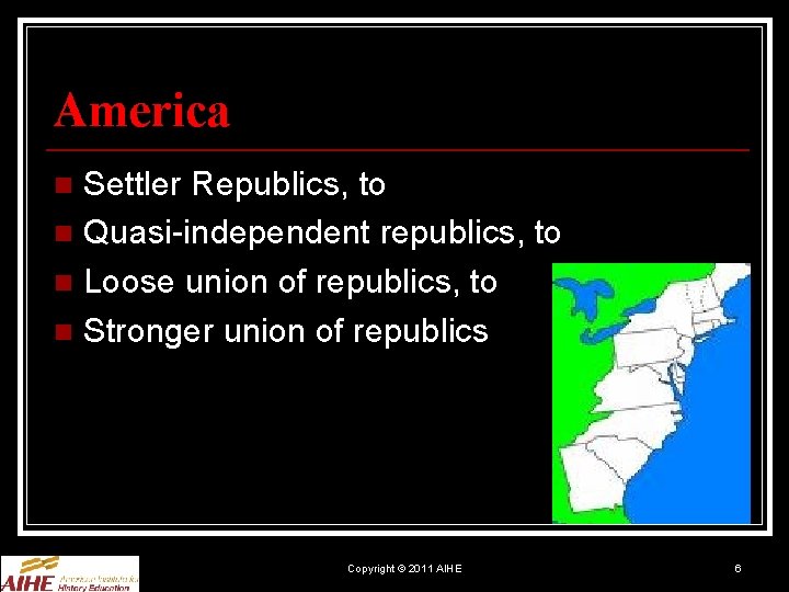 America Settler Republics, to n Quasi-independent republics, to n Loose union of republics, to