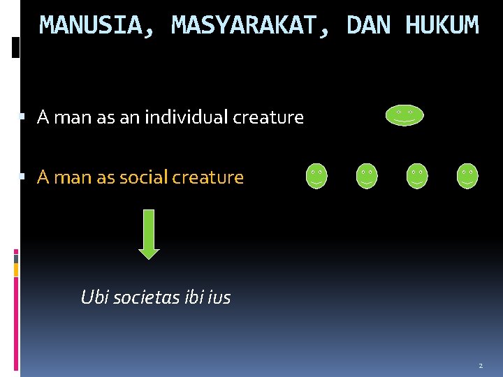 MANUSIA, MASYARAKAT, DAN HUKUM A man as an individual creature A man as social MANUSIA, MASYARAKAT, DAN HUKUM A man as an individual creature A man as social