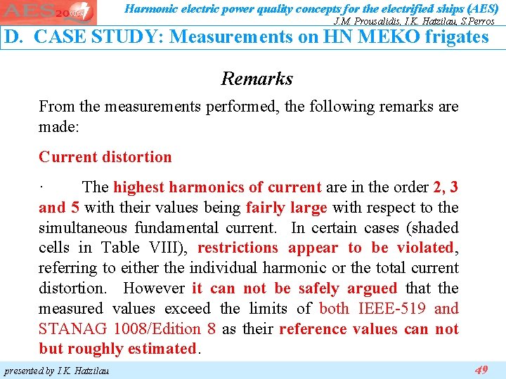 Harmonic electric power quality concepts for the electrified ships (AES) J. M. Prousalidis, I. Harmonic electric power quality concepts for the electrified ships (AES) J. M. Prousalidis, I.