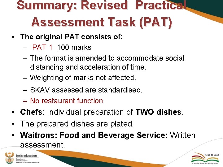 Summary: Revised Practical Assessment Task (PAT) • The original PAT consists of: – PAT