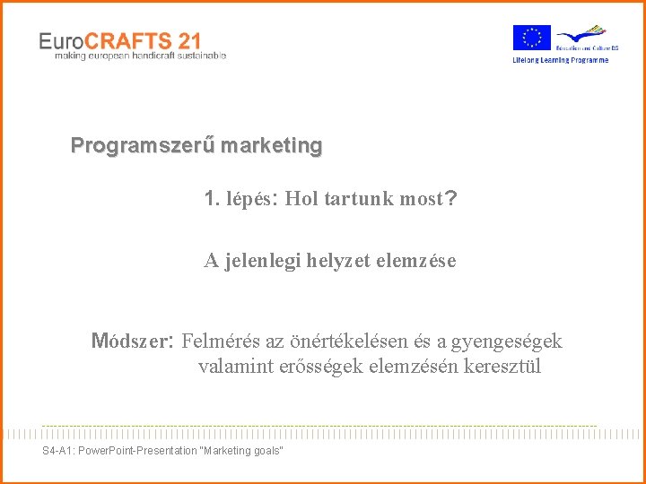 Programszerű marketing 1. lépés: Hol tartunk most? A jelenlegi helyzet elemzése Módszer: Felmérés az Programszerű marketing 1. lépés: Hol tartunk most? A jelenlegi helyzet elemzése Módszer: Felmérés az