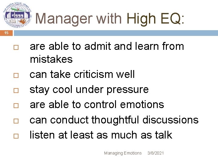 Manager with High EQ: 15 are able to admit and learn from mistakes can