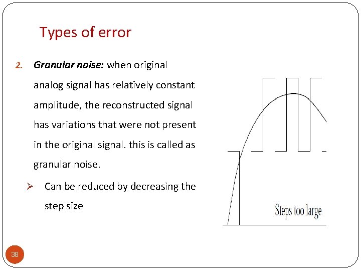 Types of error 2. Granular noise: when original analog signal has relatively constant amplitude,