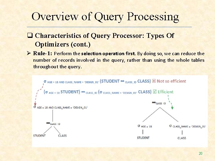 Overview of Query Processing Characteristics of Query Processor: Types Of Optimizers (cont. ) Rule-1: Overview of Query Processing Characteristics of Query Processor: Types Of Optimizers (cont. ) Rule-1: