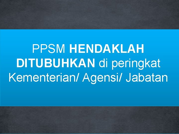 PPSM HENDAKLAH DITUBUHKAN di peringkat Kementerian/ Agensi/ Jabatan 