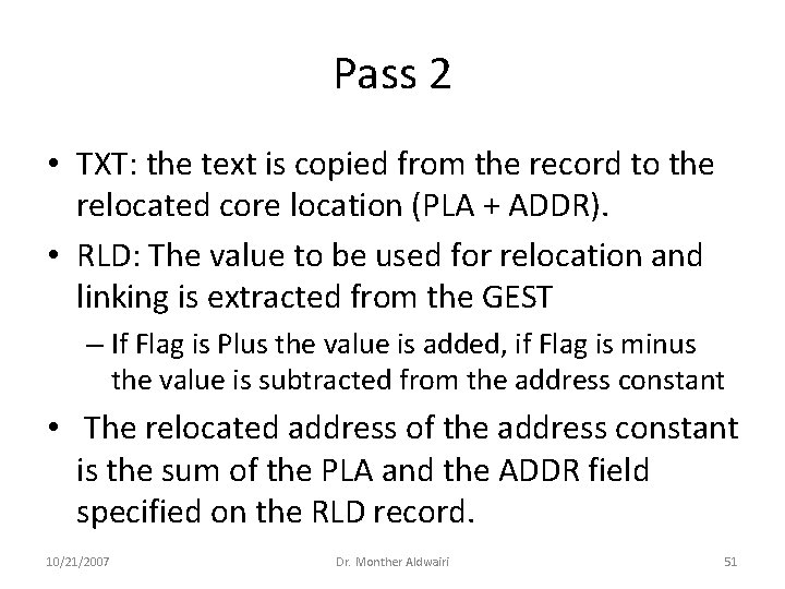 Pass 2 • TXT: the text is copied from the record to the relocated