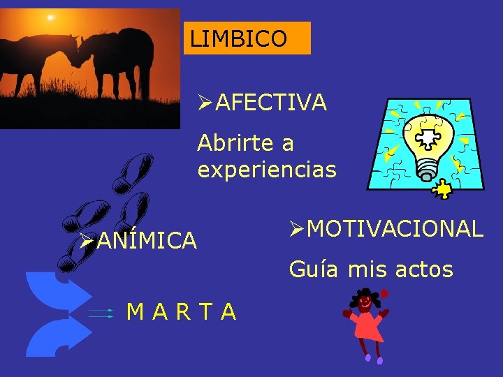 LIMBICO ØAFECTIVA Abrirte a experiencias ØANÍMICA ØMOTIVACIONAL Guía mis actos MARTA 