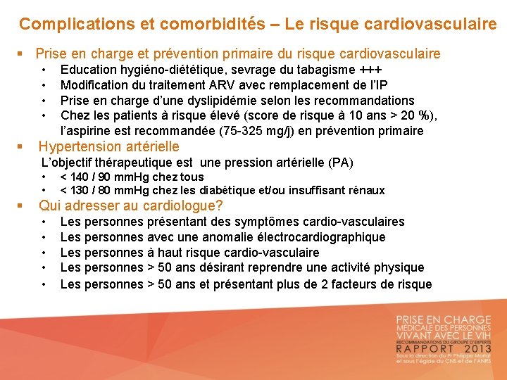 Complications et comorbidités – Le risque cardiovasculaire § Prise en charge et prévention primaire