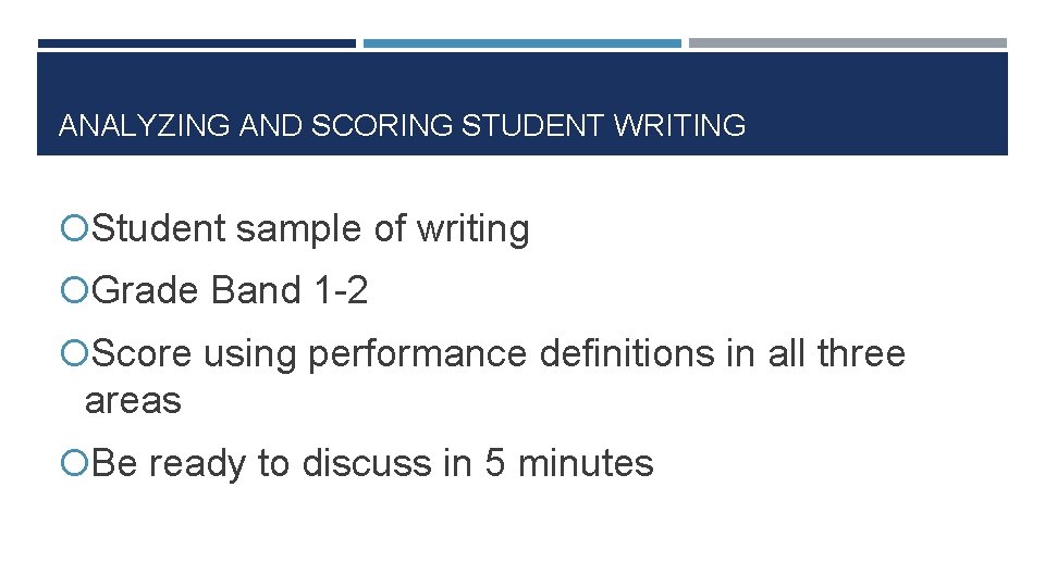 ANALYZING AND SCORING STUDENT WRITING Student sample of writing Grade Band 1 -2 Score