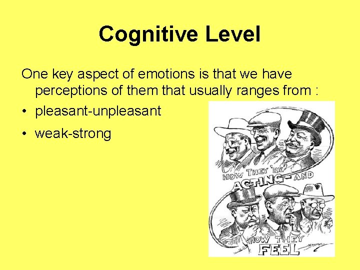 Cognitive Level One key aspect of emotions is that we have perceptions of them