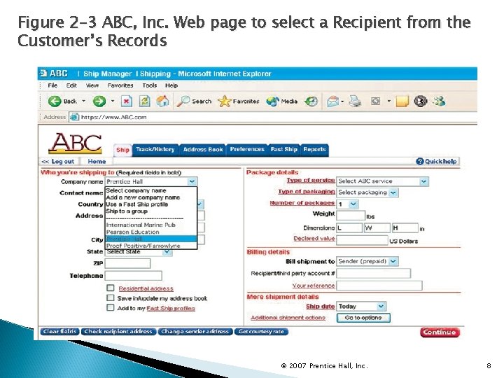 Figure 2 -3 ABC, Inc. Web page to select a Recipient from the Customer’s