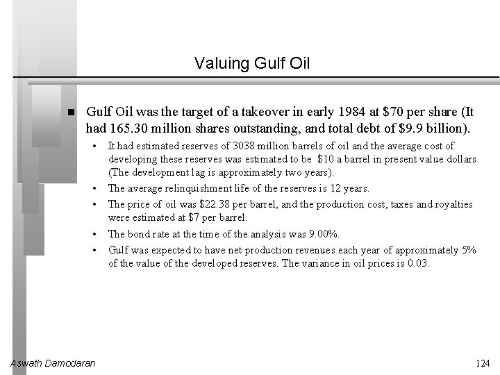 Valuing Gulf Oil was the target of a takeover in early 1984 at $70