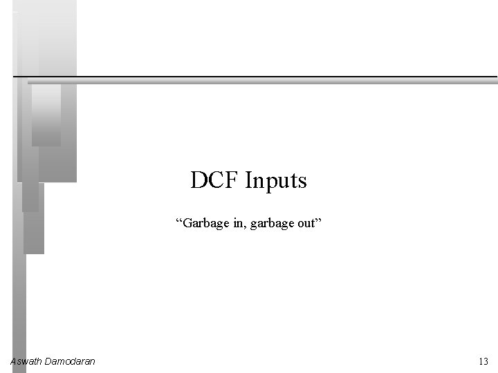 DCF Inputs “Garbage in, garbage out” Aswath Damodaran 13 