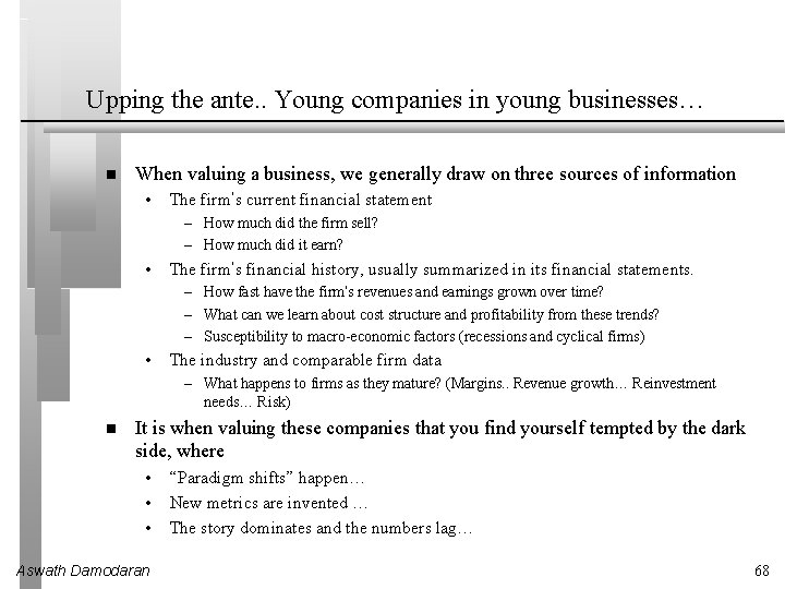 Upping the ante. . Young companies in young businesses… When valuing a business, we