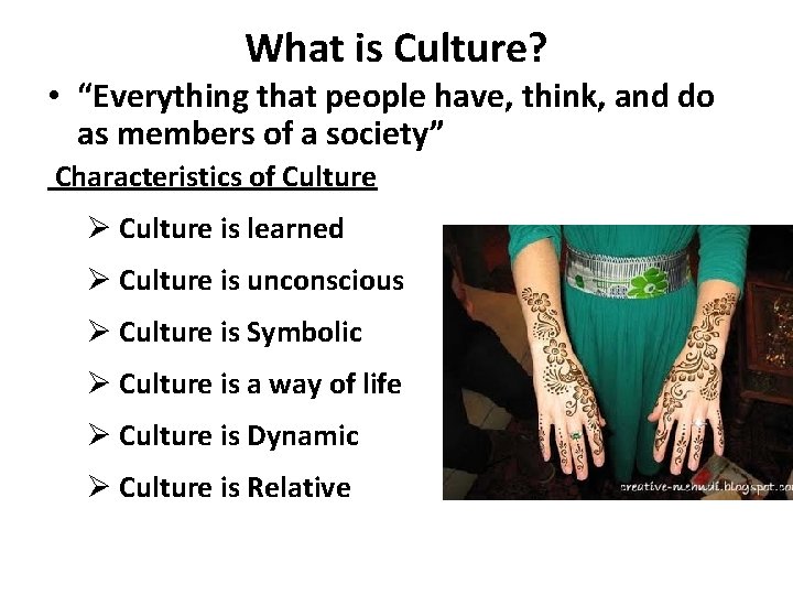 What is Culture? • “Everything that people have, think, and do as members of