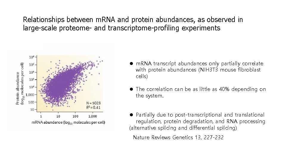 Relationships between m. RNA and protein abundances, as observed in large-scale proteome- and transcriptome-profiling